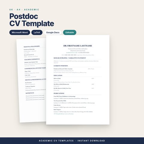 Postdoc CV Template (UK)